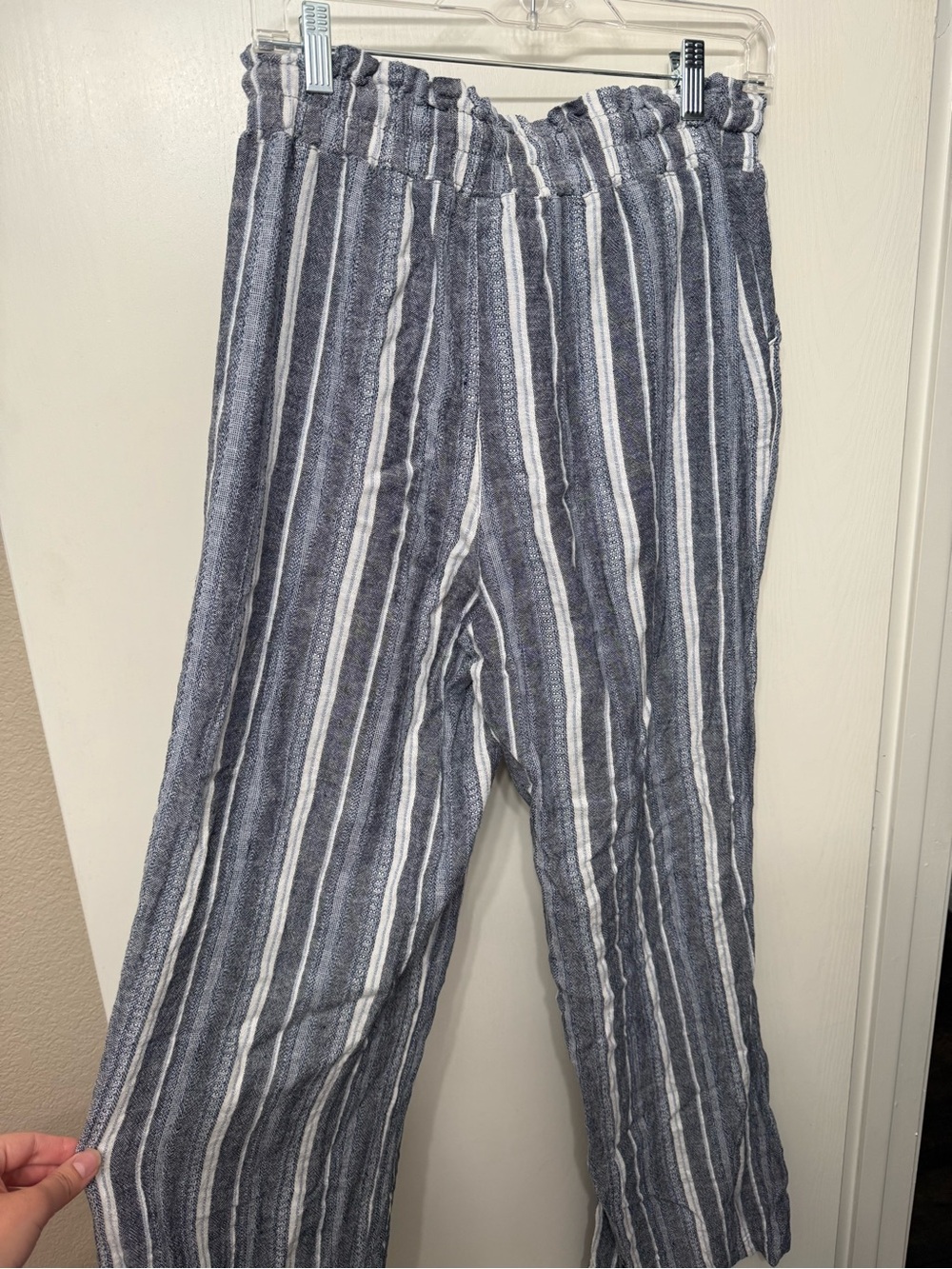 Casual Striped Linen-Blend Pants - Blue/White